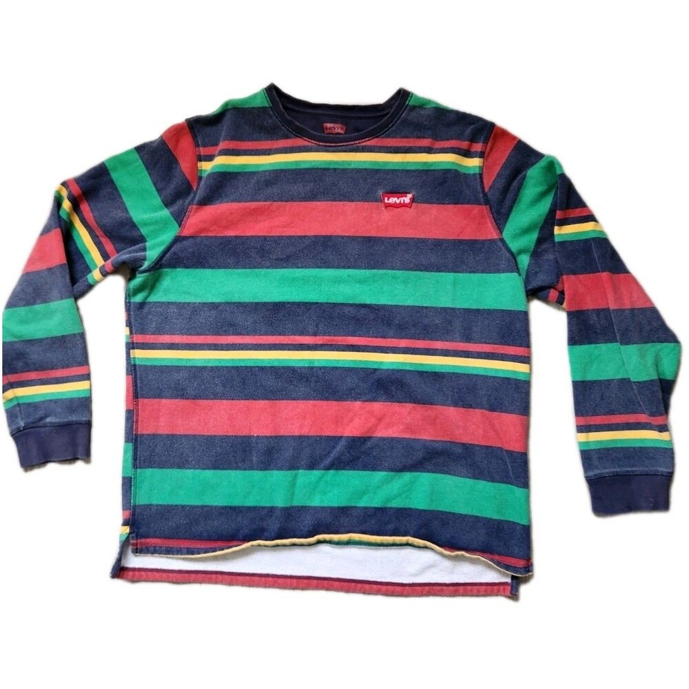 Levi's Mens XL Multicolor Striped Sweater Fleece Lined Long Sleeve Pullover GUC